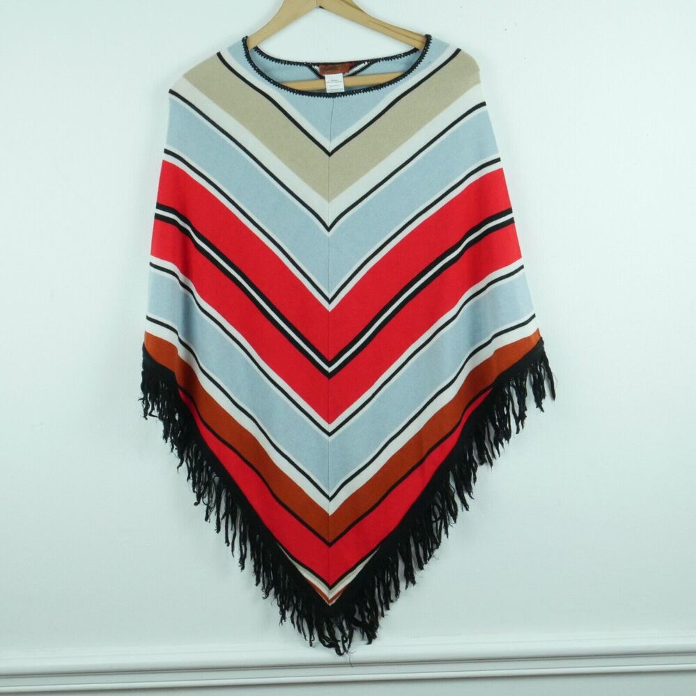 Scully Medium Poncho Knit Fringe Western‎ Rodeo Cowgirl Striped Boho Southwest